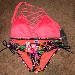 Orange bikini with matching floral bottoms